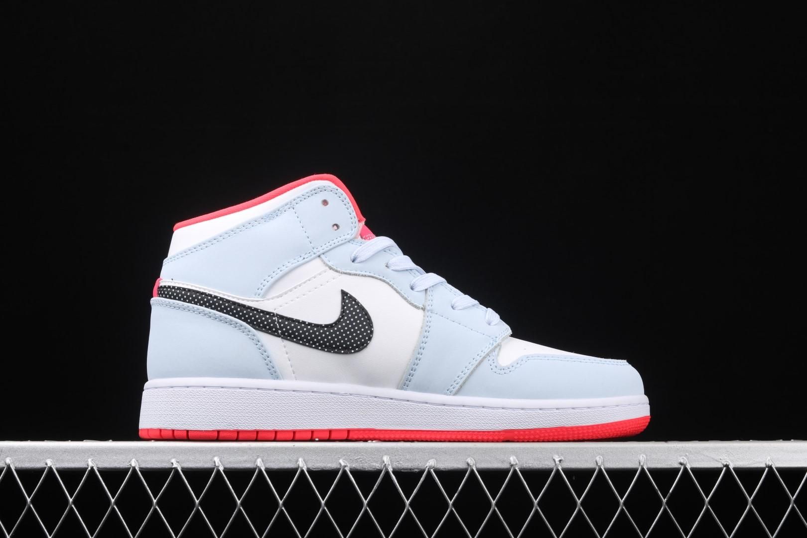 WMNS Air Jordan 1 AJ1 Mid - Half Blue Polka Dot