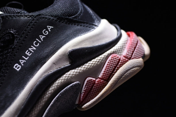 BalenciagaUnisex Triple S Mesh Nubuck and Leather Sneakers - Black/Red