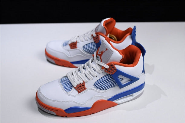 Air Jordan 4 AJ4 Basketball Shoes - White/Game Royal-Orange