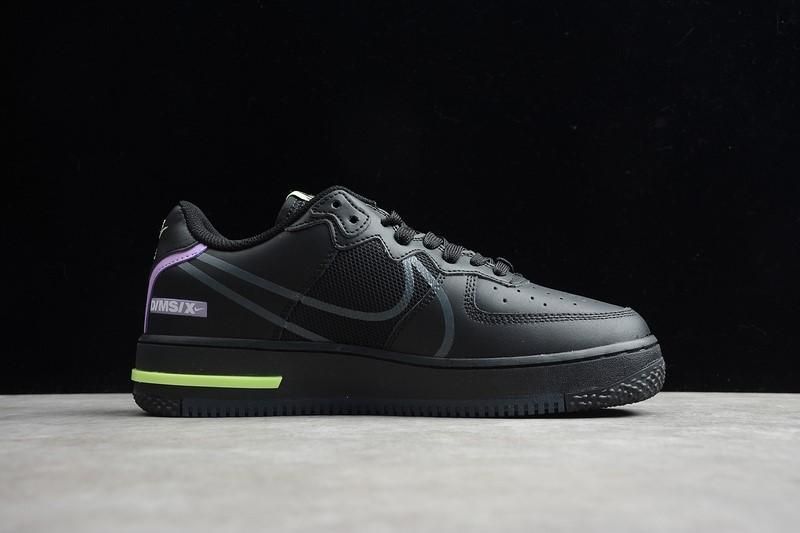 NikeUnisex Air Force 1 AF1 React - Black Violet Star Barely Volt