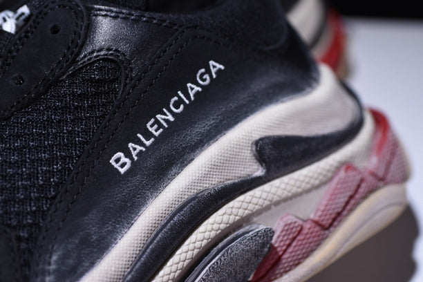 BalenciagaUnisex Triple S Mesh Nubuck and Leather Sneakers - Black/Red