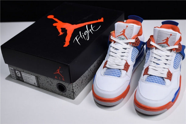 Air Jordan 4 AJ4 Basketball Shoes - White/Game Royal-Orange