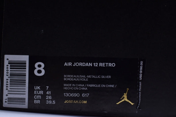 Air Jordan 12 AJ12 Retro Basketball Shoes - Bordeaux/Sail-Metallic Silver