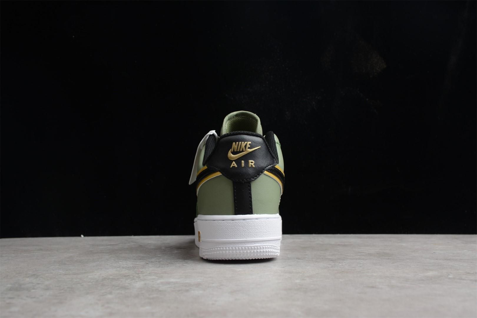 NikeAir Force 1 AF1 Low Double Swoosh - Olive Gold Black