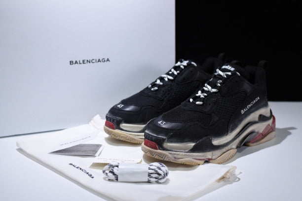 BalenciagaUnisex Triple S Mesh Nubuck and Leather Sneakers - Black/Red