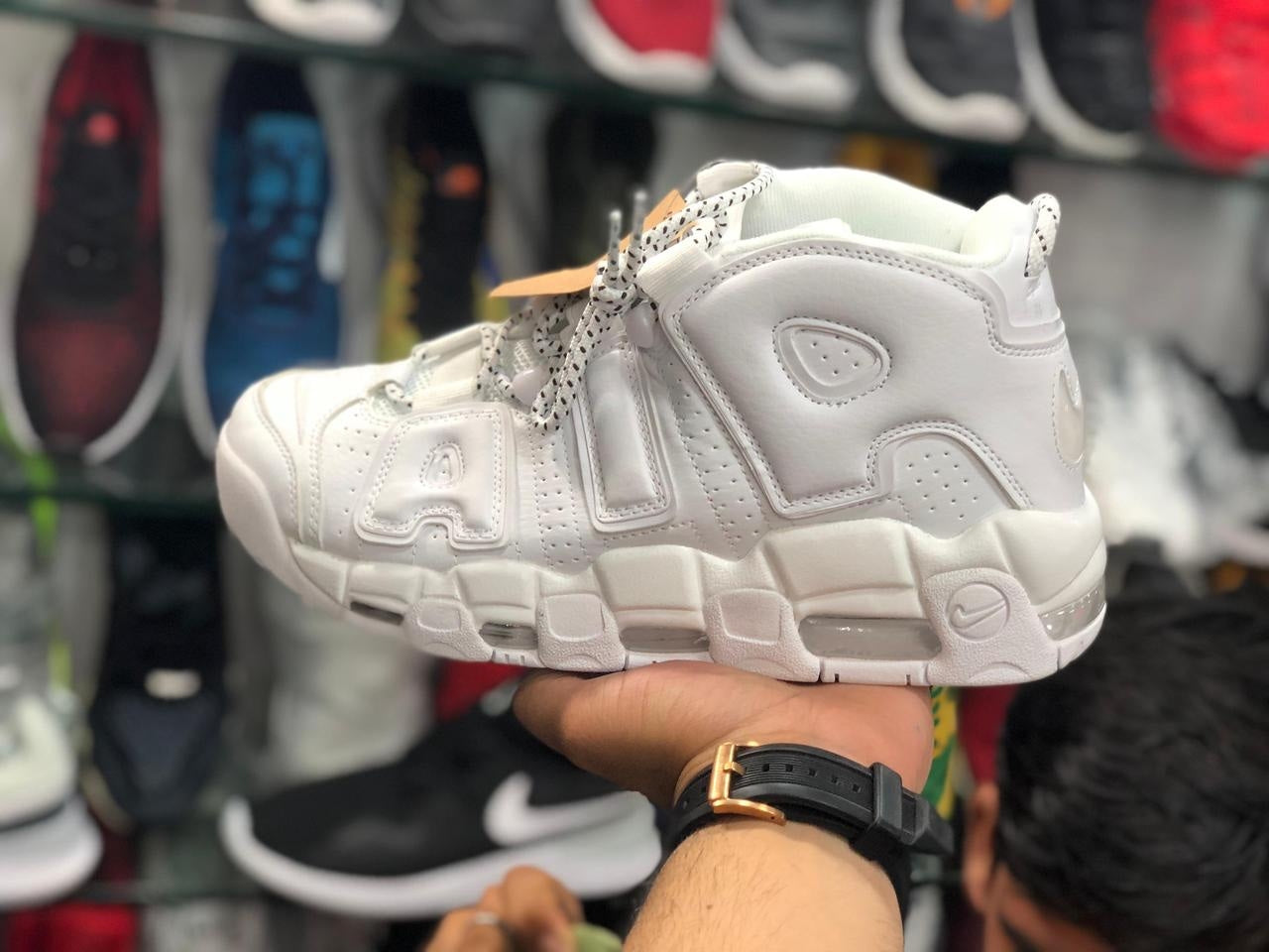 NikeAir More Uptempo Mid Basketball Shoe - Triple White