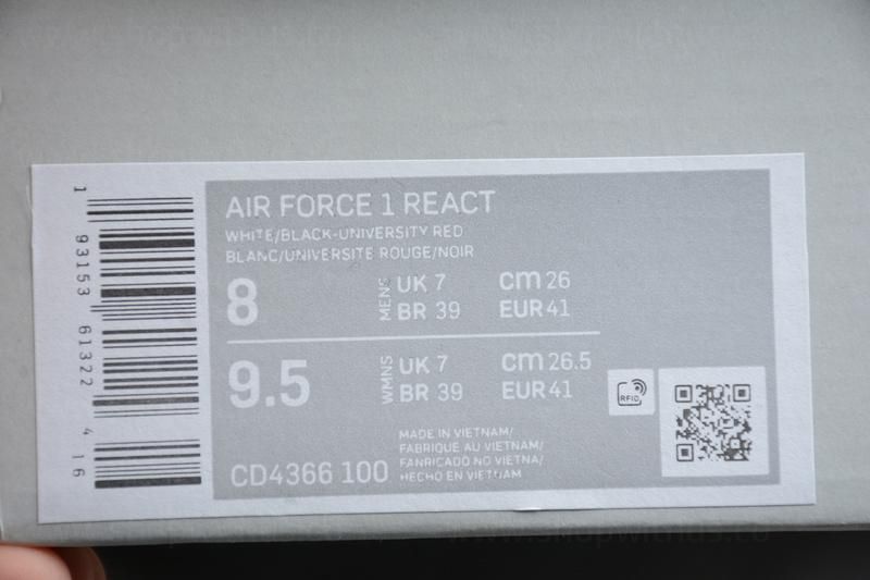 NikeAir Force 1 AF1 React - White/Black/Red