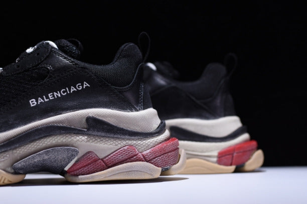 BalenciagaUnisex Triple S Mesh Nubuck and Leather Sneakers - Black/Red