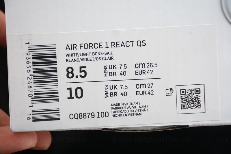 NikeAir Force 1 AF1 React QS - White Ice