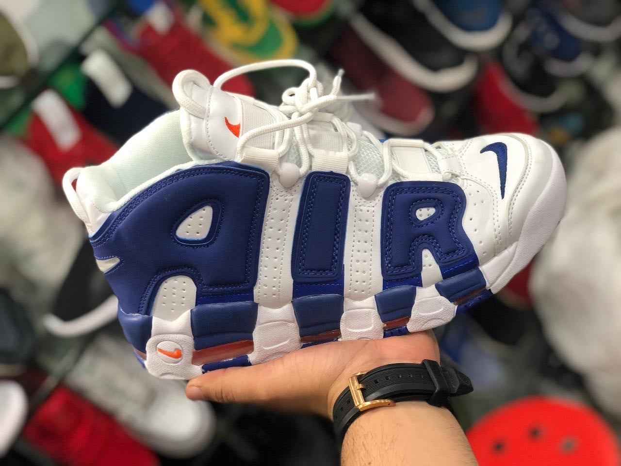 NikeAir More Uptempo Mid Basketball Shoe - Knicks