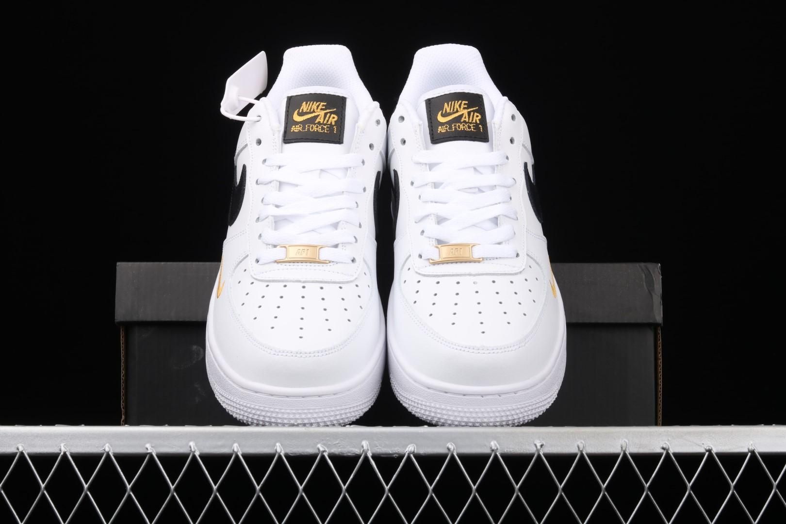 NikeAir Force 1 Low '07 Essential - White Black Gold Mini Swoosh