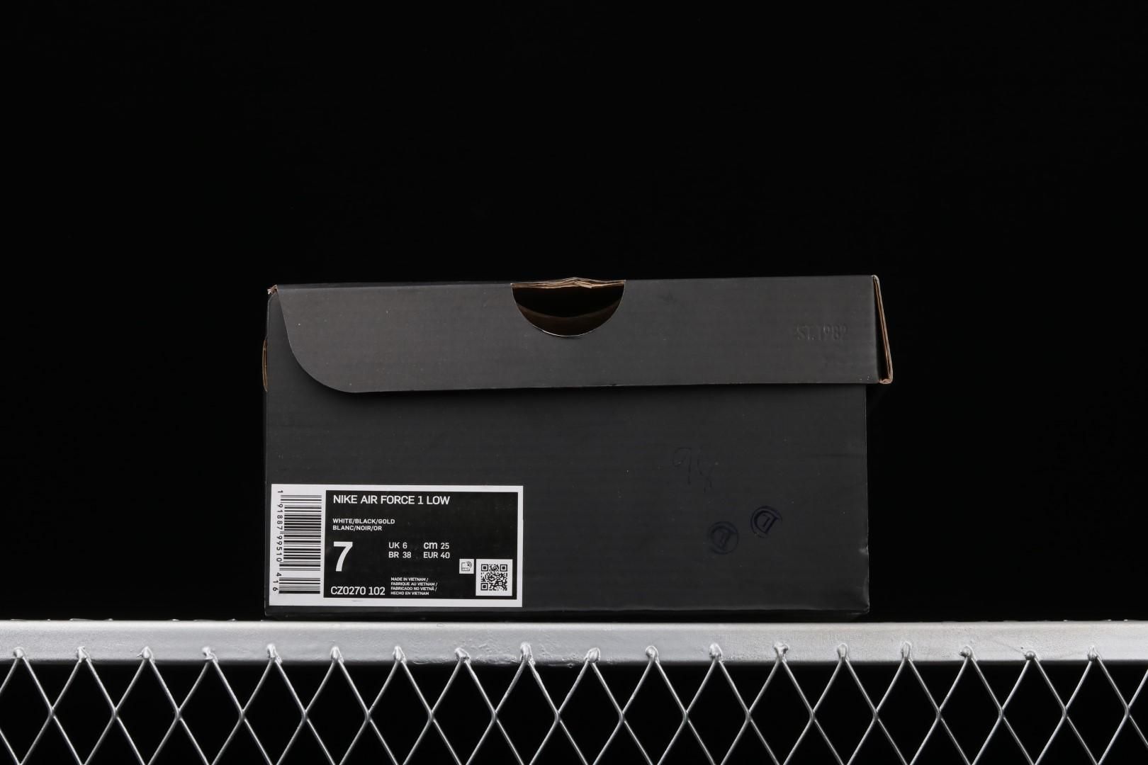NikeAir Force 1 Low '07 Essential - White Black Gold Mini Swoosh