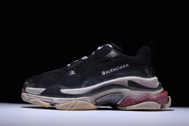 BalenciagaUnisex Triple S Mesh Nubuck and Leather Sneakers - Black/Red