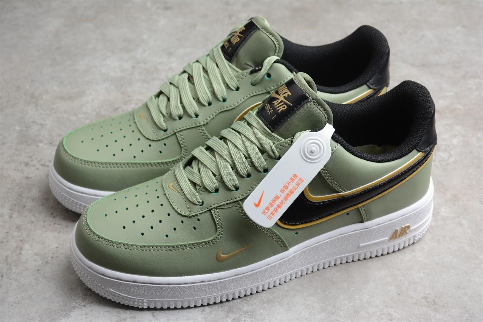 NikeAir Force 1 AF1 Low Double Swoosh - Olive Gold Black