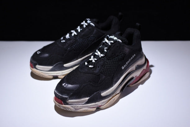 BalenciagaUnisex Triple S Mesh Nubuck and Leather Sneakers - Black/Red