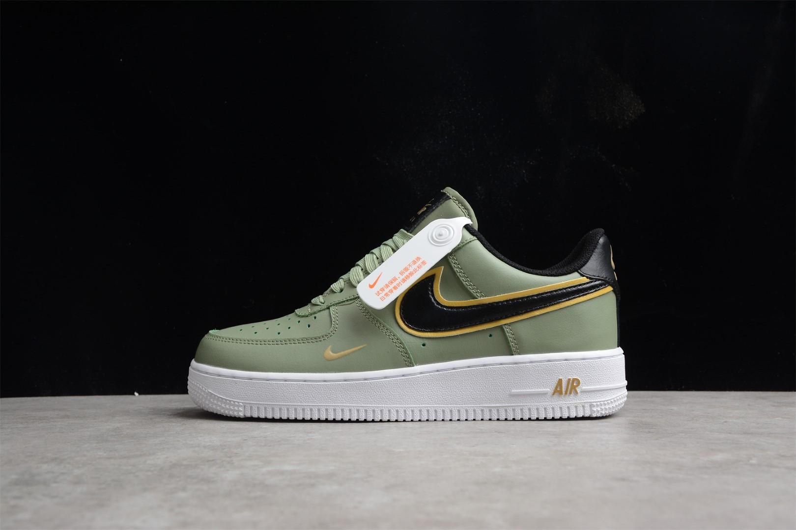 NikeAir Force AF1 Low Double Swoosh Olive Gold Black
