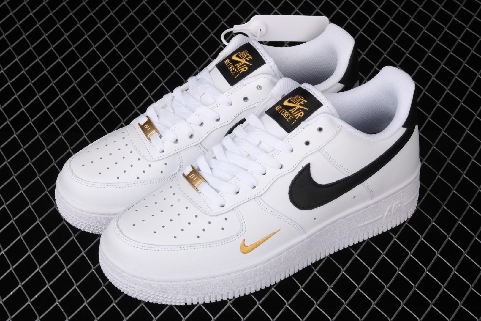 NikeAir Force 1 Low '07 Essential - White Black Gold Mini Swoosh
