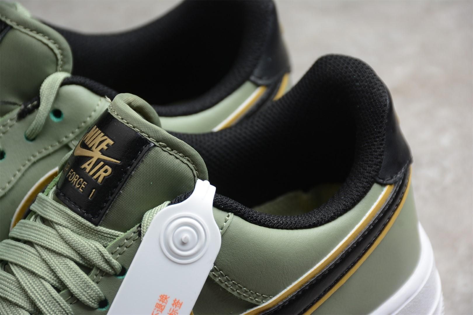 NikeAir Force 1 AF1 Low Double Swoosh - Olive Gold Black