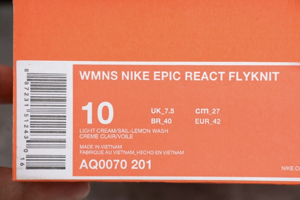 NikeUnisex Epic React Flyknit Running Shoes - Light Cream/Lemon Wash