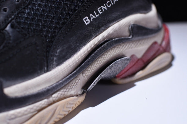 BalenciagaUnisex Triple S Mesh Nubuck and Leather Sneakers - Black/Red