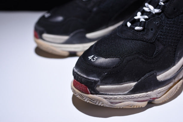 BalenciagaUnisex Triple S Mesh Nubuck and Leather Sneakers - Black/Red