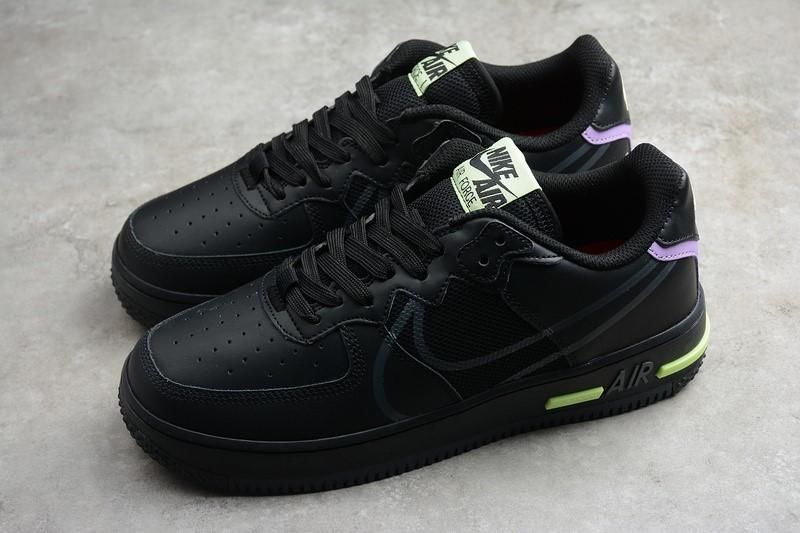 NikeUnisex Air Force 1 AF1 React - Black Violet Star Barely Volt