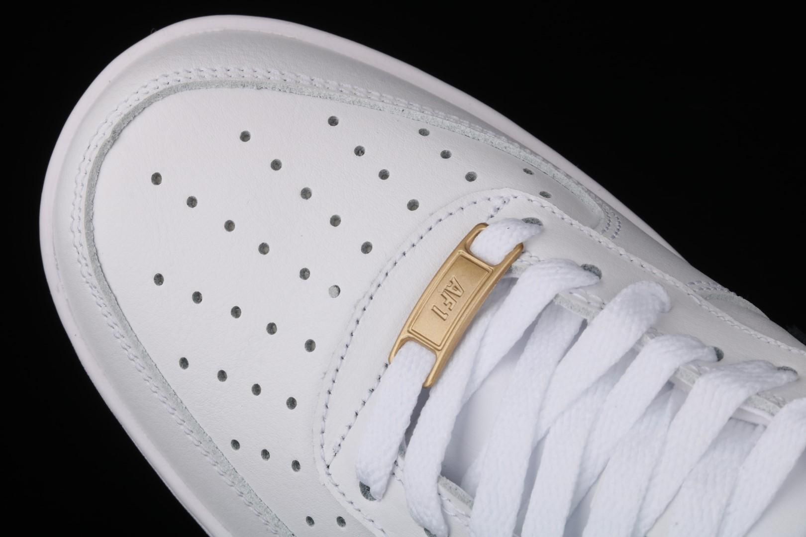 NikeAir Force 1 Low '07 Essential - White Black Gold Mini Swoosh
