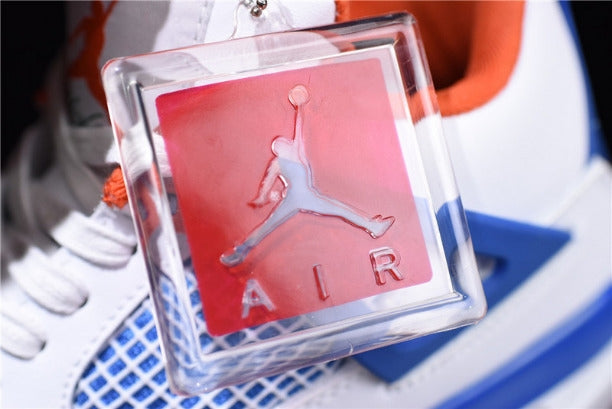 Air Jordan 4 AJ4 Basketball Shoes - White/Game Royal-Orange