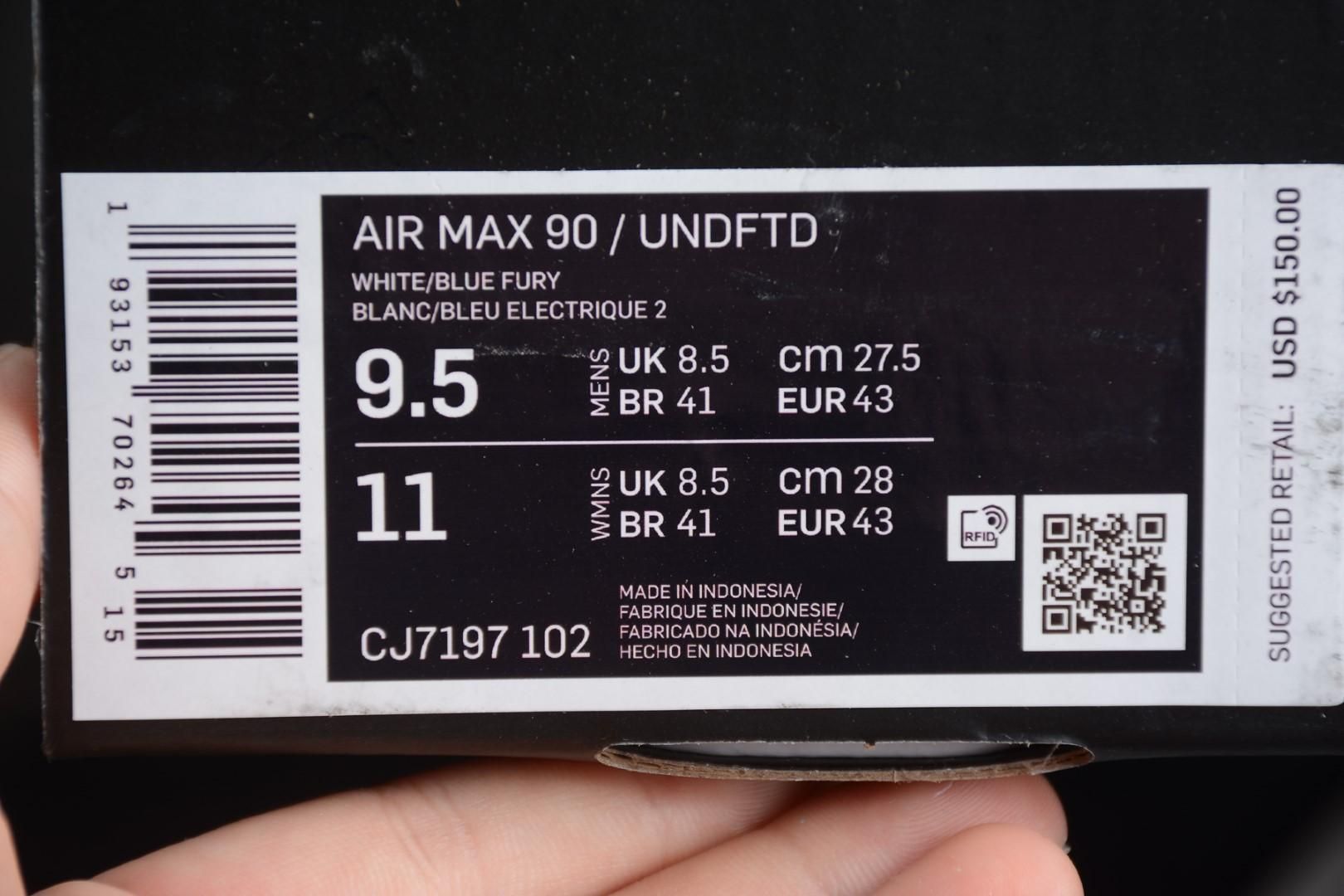Undefeated x NikeAir Max 90 - White/Blue Fury