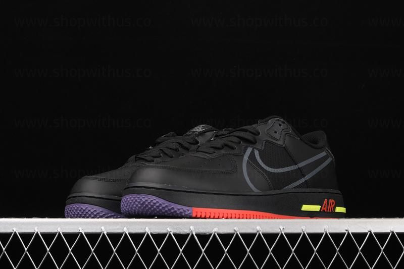 NikeAir Force 1 AF1 React - Black/Grey/Purple
