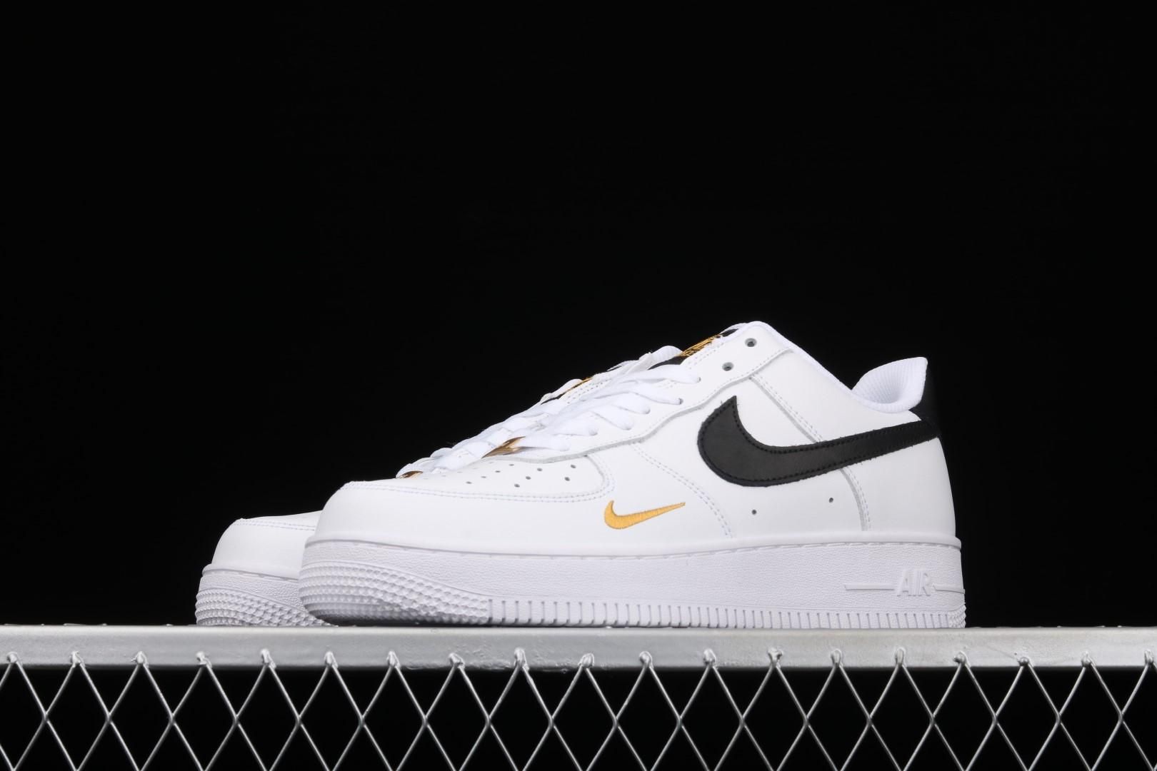 NikeAir Force 1 Low '07 Essential - White Black Gold Mini Swoosh