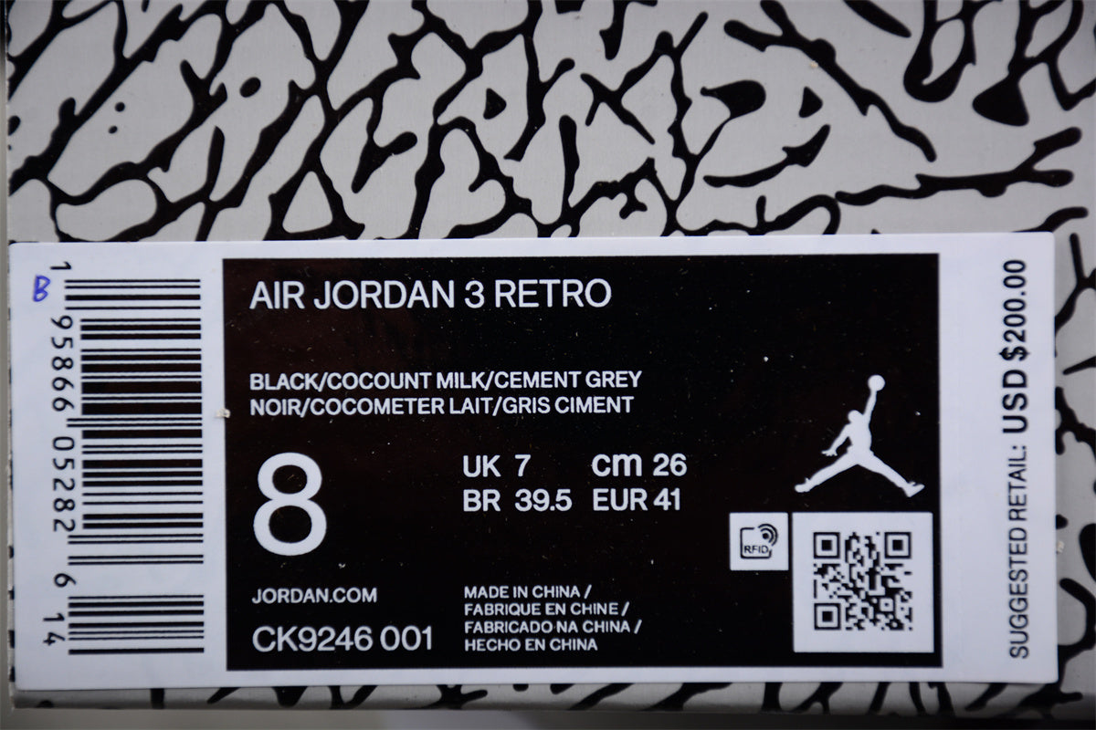 Air Jordan 3  AJ3 - Off Noir
