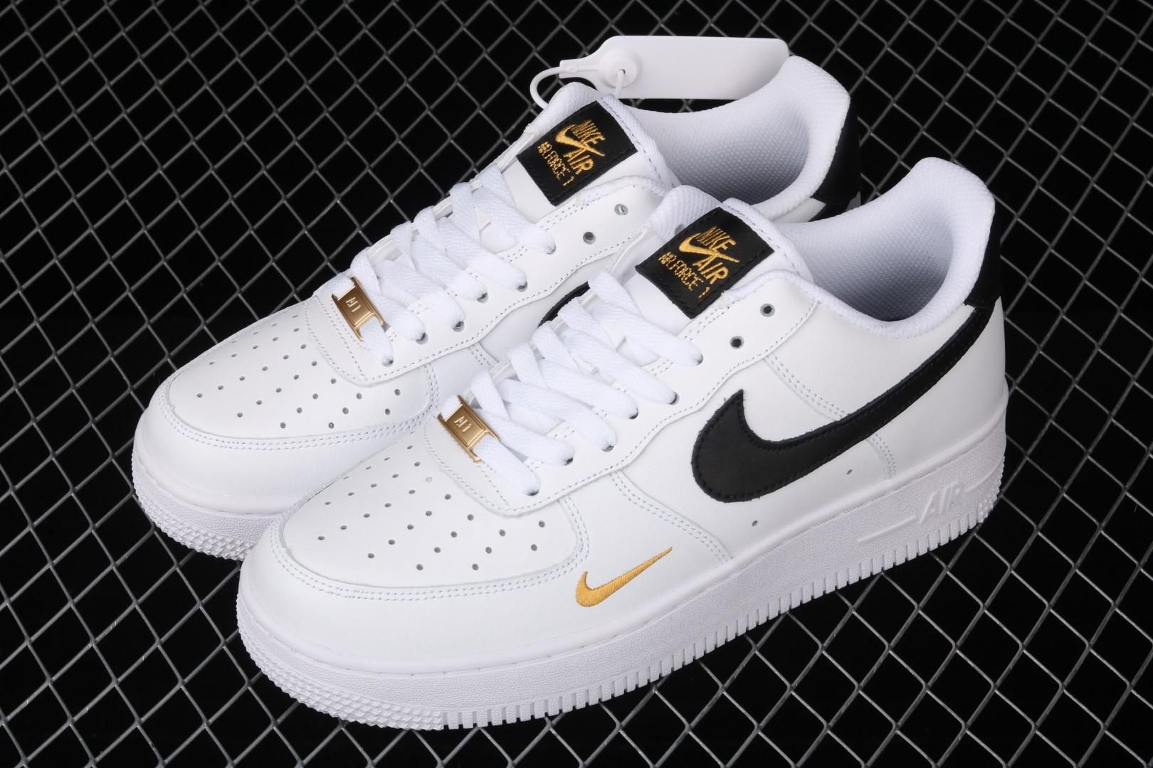 NikeWMNS Air Force 1 AF1 Low '07 Essential - White Black Gold Mini Swoosh