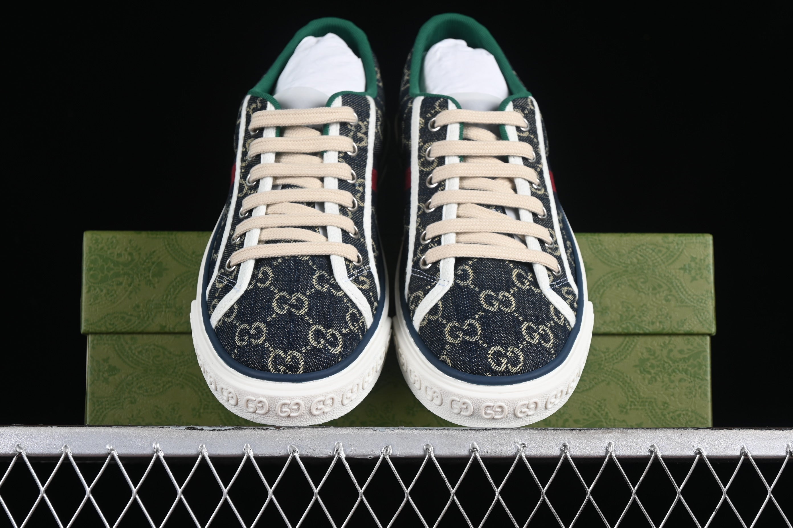 GUCCIMens GG Jacquard Denim Tennis - Blue Ivory