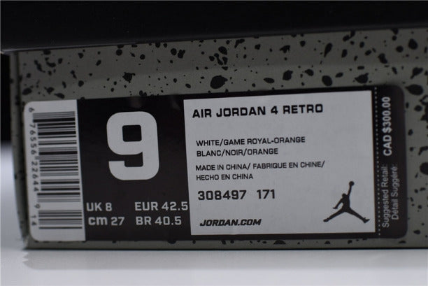 Air Jordan 4 AJ4 Basketball Shoes - White/Game Royal-Orange
