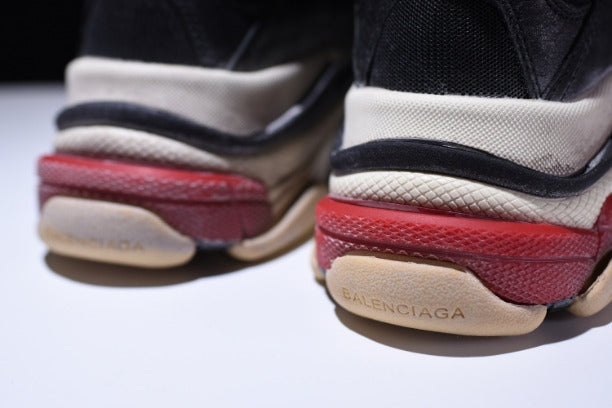 BalenciagaMen's Triple S Mesh  Nubuck and Leather Sneakers - Black/Red