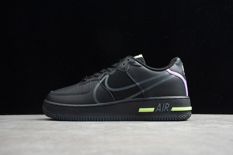 NikeMens Air Force 1 AF1 React - Black Violet Star Barely Volt