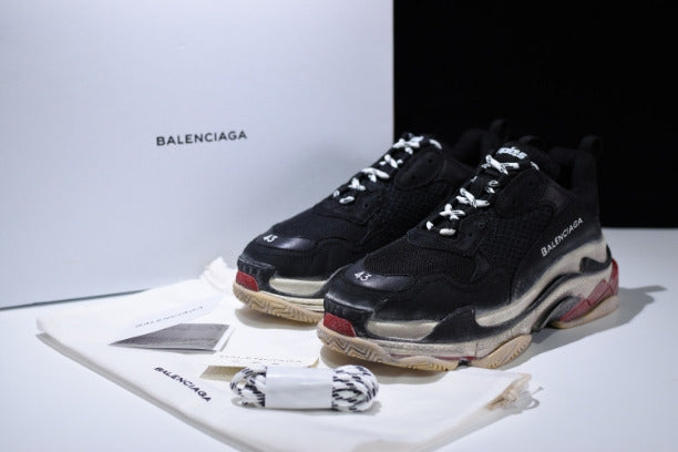 BalenciagaMen's Triple S Mesh  Nubuck and Leather Sneakers - Black/Red