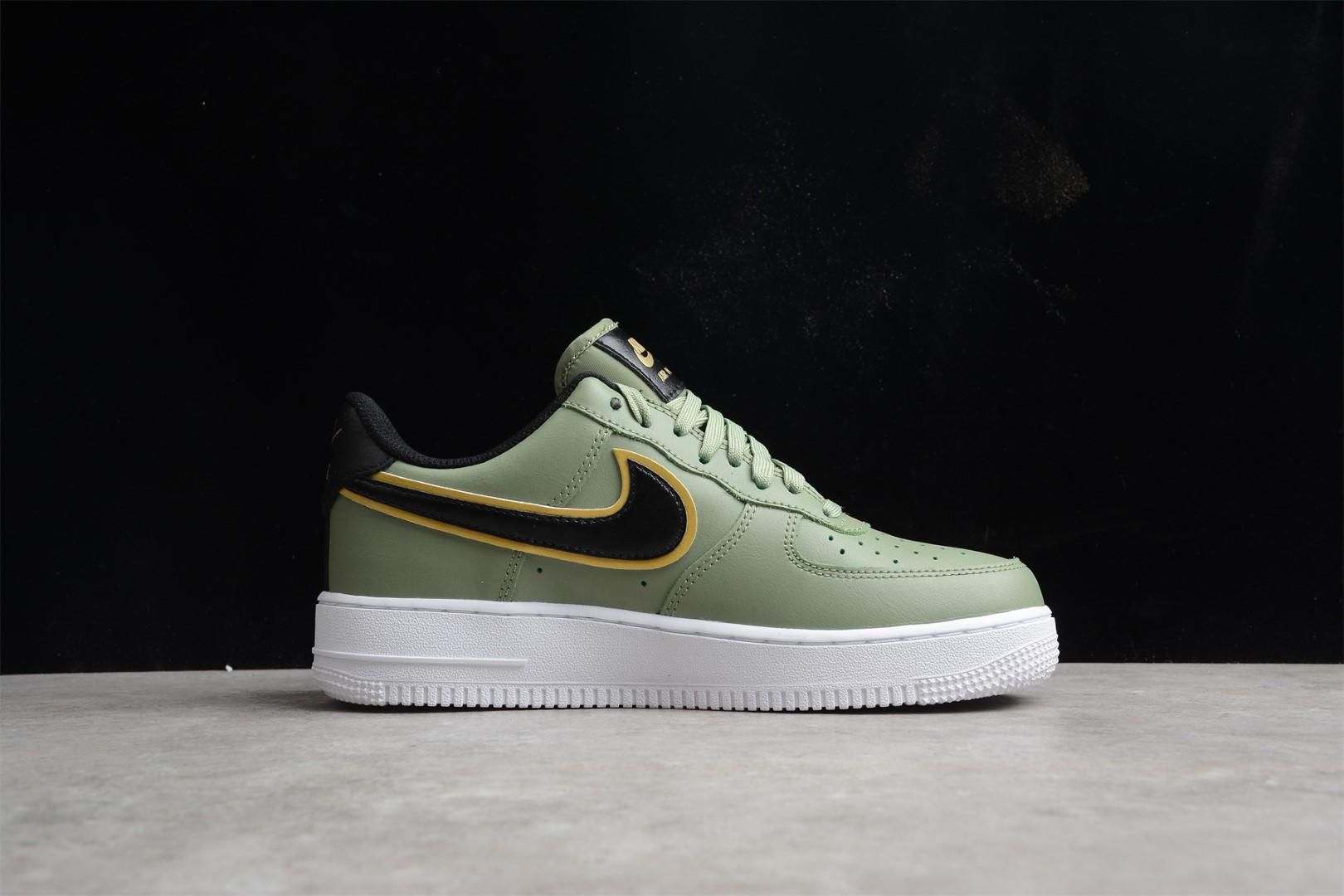 NikeAir Force 1 AF1 Low Double Swoosh - Olive Gold Black