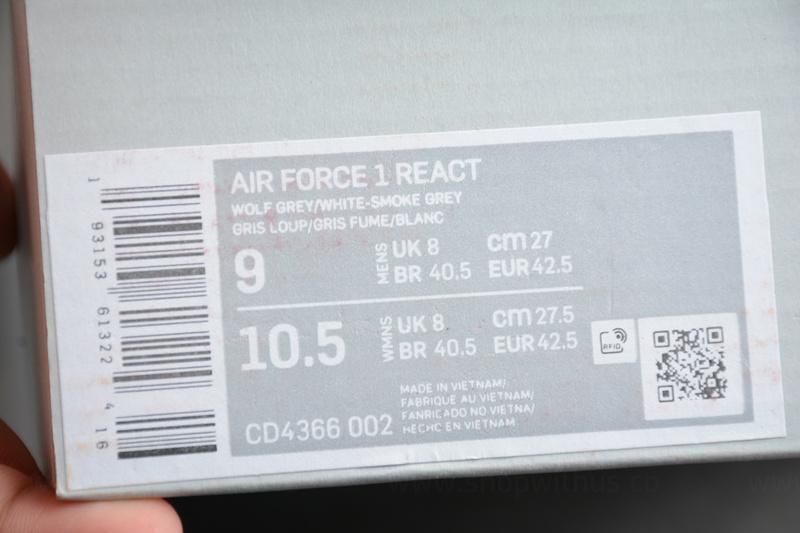 NikeAir Force 1 AF1 React - Wolf Grey