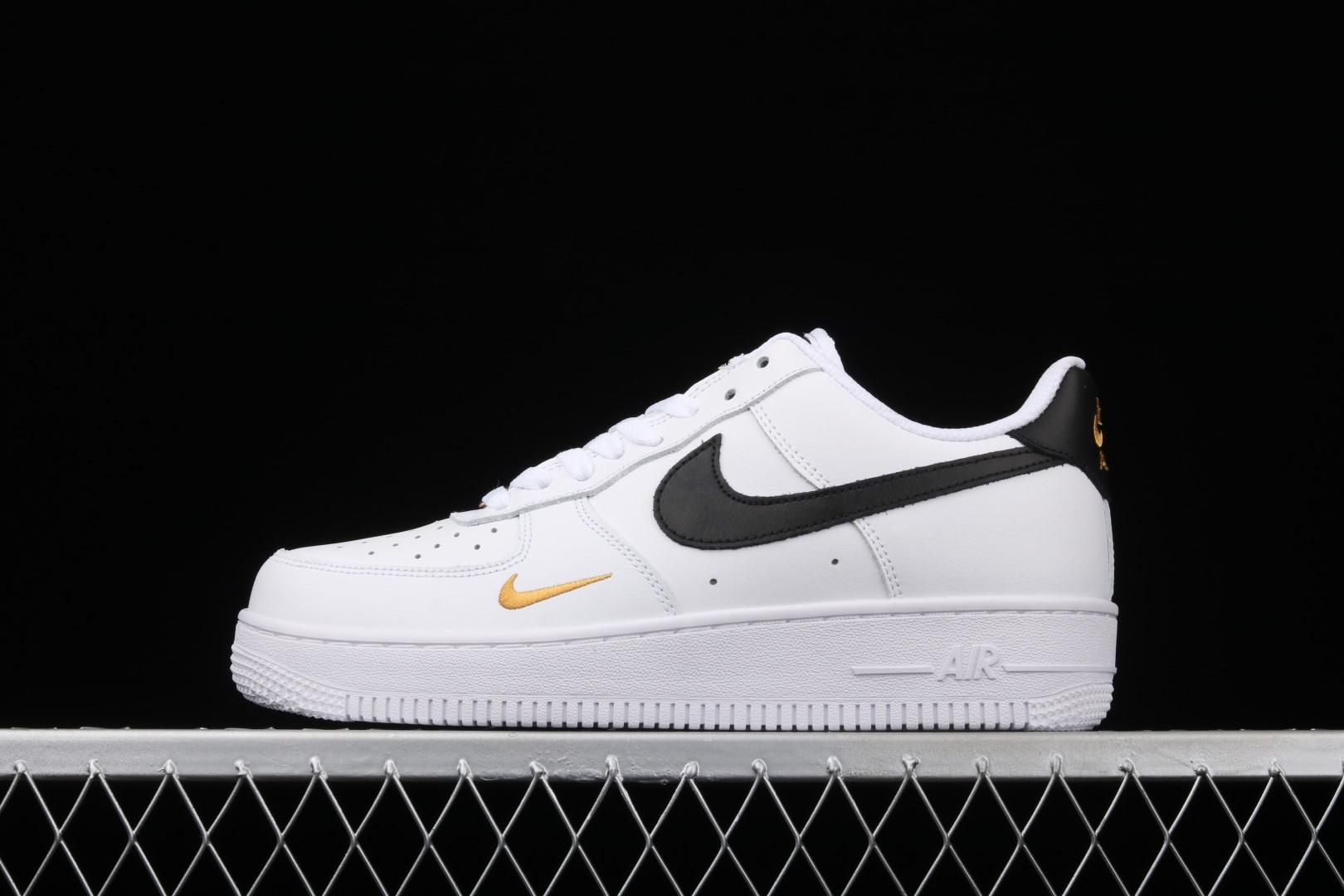 NikeAir Force 1 Low '07 Essential - White Black Gold Mini Swoosh